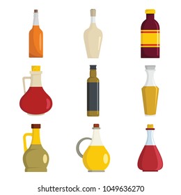 Vinegar bottle icons set. Flat illustration of 9 vinegar bottle icons for web