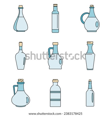 Vinegar bottle icons set. Outline illustration of 9 vinegar bottle icons thin line color flat on white Stok fotoğraf © 