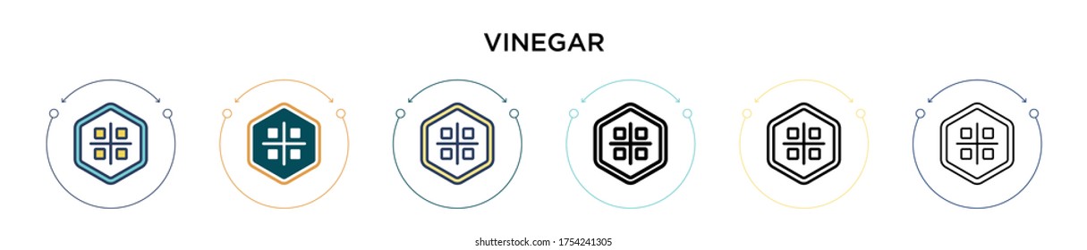Vinegar icon in filled, thin line, outline and stroke style. Vector illustration of two colored and black vinegar vector icons designs can be used for mobile, ui, web