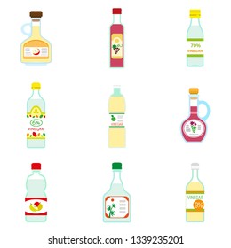 Vinegar icon set. Flat set of vinegar vector icons for web design