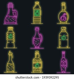 Vinegar Icon Set. Rahmenset von Essig-Vektorsymbol Neonfarbe auf Schwarz