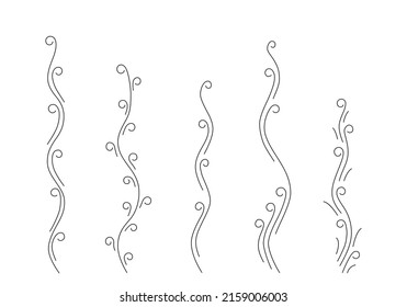 Vins avec boucles et feuilles isolés sur fond blanc. Plantes verticales et éléments floral simples pour l'éco-design ou la décoration organique, logo ou autre usage. Style d'art linéaire. Illustration vectorielle. Définir.
