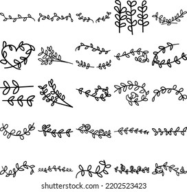 Vines Hand Drawn Doodle Line Art Outline Set Containing vine, vines,  liana, climber, creeping plant, creeper, trailing plant, leaves, plants