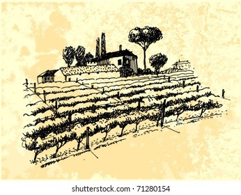 Woodcut Illustration Farmer Looking Over His Stock Vector (Royalty Free ...