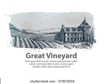 vineyard or a farm of hand-drawn sketch. vector illustration