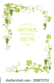 Marco vitícola con uva madura verde. Colocar texto.