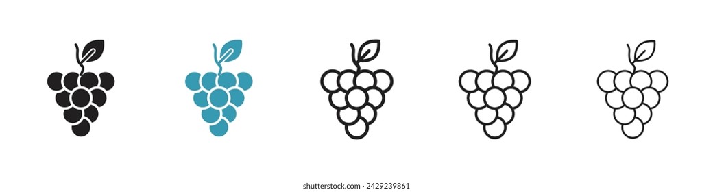 Conjunto de iconos de vectores de frutas de viñedo. Símbolo vectorial de bayas de enología para diseño de interfaz de usuario.