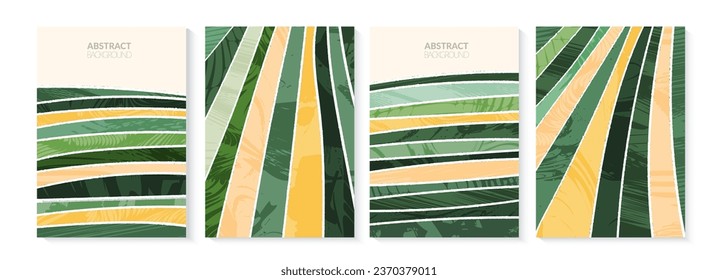 Vineyard grape abstract field winery agriculture vector illustration. Eco green retro background with texture. Farm aerial view poster, geometric map, simple garden landscape, organic rice plantation