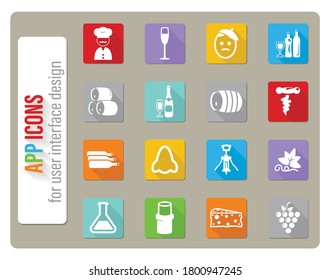 vineyard icons set in flat design with long shadow