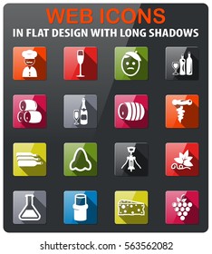 vineyard icons set in flat design with long shadow