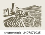 vineyard illustration using cutting technique
