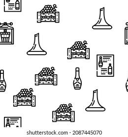Vineyard Production Alcohol Drink Vector Seamless Pattern Thin Line Illustration