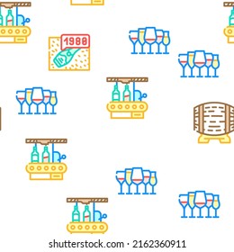 Vineyard Production Alcohol Drink Vector Seamless Pattern Color Line Illustration