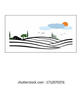 ilustración vectorial de viñedos paisaje rural