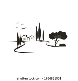 ilustración vectorial de viñedos paisaje rural