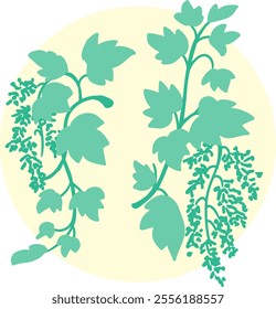 Vineyard Vibes Serene Green Grape Plant Art.Ideal for culinary websites, gardening blogs, and educational materials about viticulture. Perfect for themes related to nature, gardening, and vineyards.