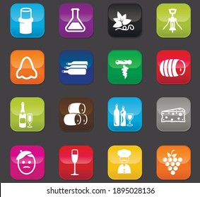 Símbolo de viñedo y vino para iconos web. Botones de color sobre un fondo oscuro