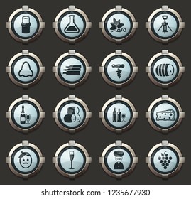 Vineyard and Wine vector icons in the stylish round buttons for mobile applications and web