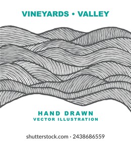 Vineyards abstract illustration. Hand drawn stylized valley vector graphic. Part of set.