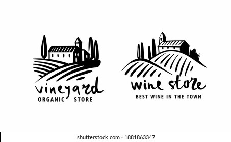 vineyards with house emblem for liquor store