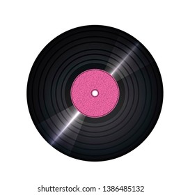 Vinil record with glitter, texture and pink color. The view from the top.