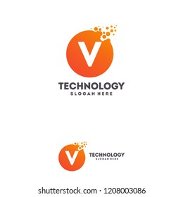 V-initial Circle Tech Logo Desigens, Letter-V Pixel Circle Logo 