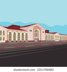 Vinnitsa railway station, flat illustration