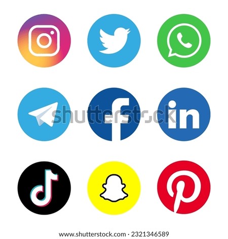 Vinnytsia, Ukraine - June 22, 2023: Social media logo icons. Social media apps logo set. Instagram, twitter, whatsapp, telegram, facebook, linkedin, tiktok, pinterest apps logo.