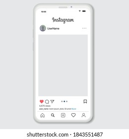 Vinnytsia, Ukraine, October 30 2020: Social media network inspired by Instagram. Mobile app with photos and story tile template. User profile, news, notifications and post mock up Vector illustration 
