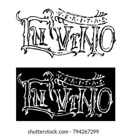 In vino veritas Letterring cyrillic phrase. Coal or chalk stylised label