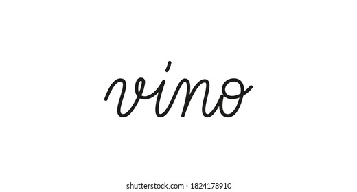 Vino wine phrase handwritten by one line. Monoline vector text element isolated on white background. Simple inscription. Vector illustration