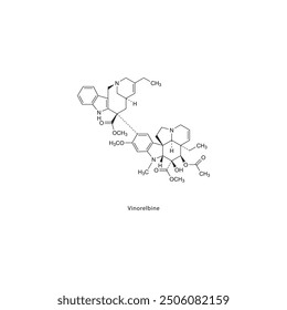 Vinorelbin flaches Skelett molekulare Struktur Antineoplastisches Medikament in der Krebsbehandlung verwendet. Wissenschaftliches Vektorgrafik.