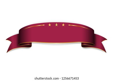 Vinous ribbon banner. Satin blank. Design label scroll ribbon bow blank element isolated on white background. Empty banner template for greeting, advertising, decoration Vector illustration