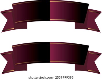 Vinous ribbon banner. Satin blank. Design label scroll ribbon bow blank element isolated on white background. Empty banner template for greeting, advertising, decoration Vector illustration