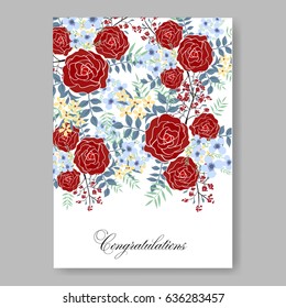 Vinous rose Wedding floral invitation vector template