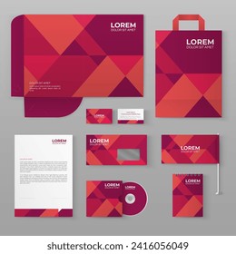 Vinous stationery template design with geometric pattern. Set of business corporate identity mock up. Documentation for business.
