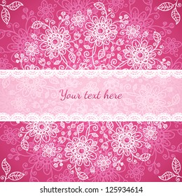 Vinous vintage flowers vector background with lacy text field