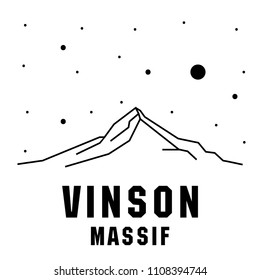 Vinson Massif. Antarctic. Vector black and white illustration of mountains. Travel, tourism. Print design