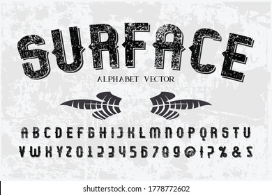 Vinta-Vektorgrafik, grauer und weißer Hintergrund, Vintage-Schrift, Vektoralphabet, Buchstaben und Zahlen