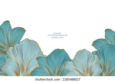 Vintafe luxury golden floral background with tropic leaves and flower amaryllis . Art drawing print for wall decor, wallpaper.Natural botanical vector pattern with textured leaves of exotic plants