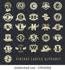 vintag logo emblem set alphabet badge vectors abc icon font series of aged stamp script vintag logo emblem set alphabet badge vectors abc icon font gathering stack elderly sign older fancy printing se