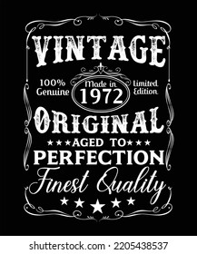 VINTAGE 100% GENUINE MADE IN 1972 LIMITED EDITION ORIGINAL AGED TO PERFECTION FINEST QUALITY T-SHIRT DESIGN