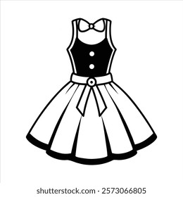 Vintage 1950s Dress Illustration with Sleeveless Top, Fitted Bodice, Flared Skirt, and Contrast Piping