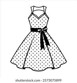 Vintage 1950s Polka Dot Dress with Sweetheart Neckline, Halter Top, and Black Ribbon Sash