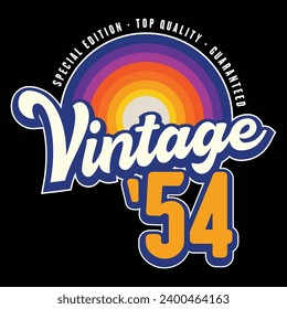 Vintage 1954 70th Birthday vector illustration for shirt and birthday gift for her and for him. 80s retro sunset style graphic.