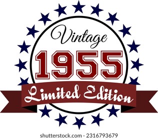 Vintage 1955, Limited Edition Vector Graphic for Birthday, T-shirts, Prints, Invitations, and More