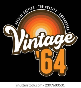 Vintage 1964 60th Birthday vector illustration for shirt and birthday gift for her and for him. 80s retro sunset style graphic.