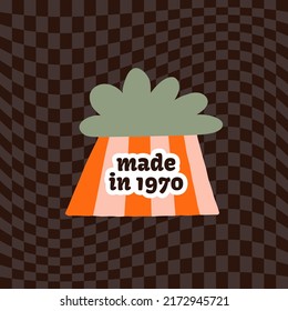 Vintage 1970 birthday. Psychedelic groovy rain. Vector vintage retro colorful card design. Graphic T-shirt, Cover, Sticker. Fun hippie lettering with 1970 groovy retro element. Colorful 1970 shine