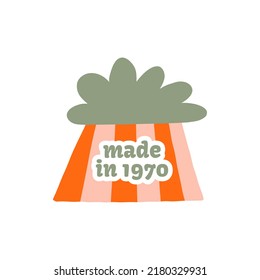 Vintage 1970 birthday. Psychedelic groovy rain. Vector vintage retro colorful card design. Graphic T-shirt, Cover, Sticker. Fun hippie lettering with 1970 groovy retro element. 