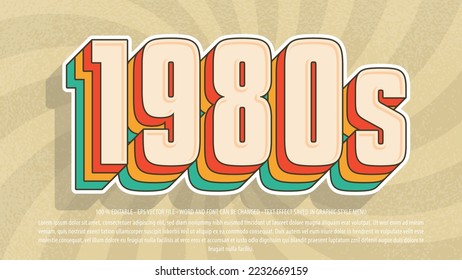 Vintage 1980s 3d sticker style editable text effect, retro vector template use for logo and business brand